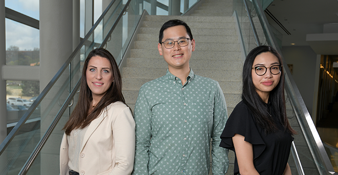 Liraz Galia, PhD; Kevin Gao; and Samantha Tse are the inaugural recipients of The Robert W. Finberg, MD, Memorial Research Training Award.