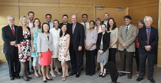 The Junior Faculty Development Class of 2015 is pictured here with Office of Faculty Affairs and UMass Medical School senior leadership at the graduation ceremony at on May 21.