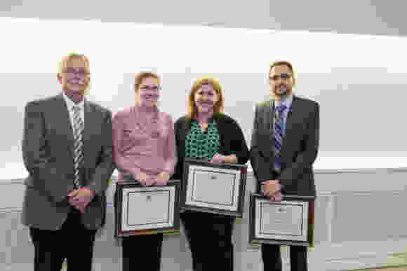 Dr. Carruthers and Faculty Award recipients Jaeda Coutinho-Budd, PhD; Megan Corty, PhD; and Timothy P. Hogan, PhD