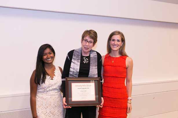 Susan Gagliardi, PhD, (center) with Sana Majid, SOM ’19, (left) and Katherine Mallett, SOM ’19