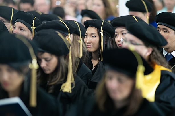 Members of the School of Medicine Class of 2019 listen to the keynote address by Darrell Kirch, MD.