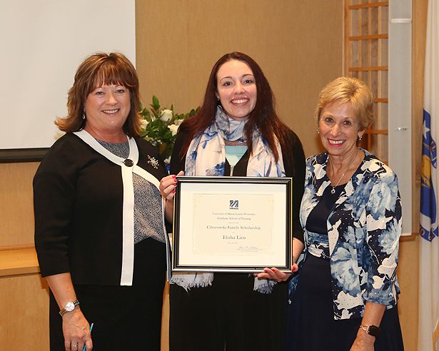 Elisha Lico, the inaugural Ciborowski Family Scholarship recipient, with Jill Terrien and Dean Vitello