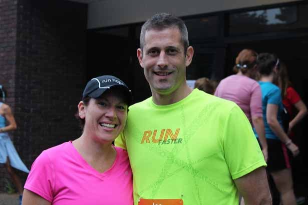 Karin and Joe Casey, of Atkinson, N.H., pose for a photo prior to the start of the Governor Cellucci Tribute Road Race.