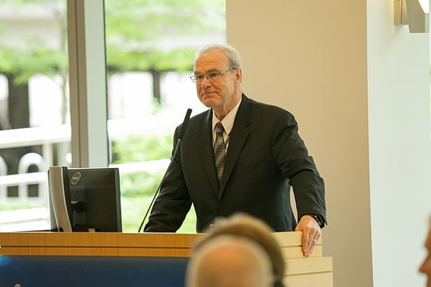 Dean Terence R. Flotte addresses the School of Medicine breakfast.