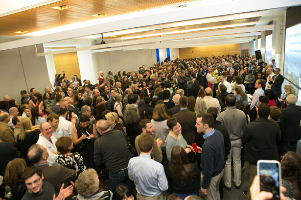 The crowd of fourth-year medical students and well wishers assembles for Match Day 2015 at UMass Chan Medical School.