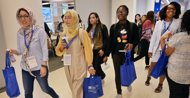 New students with their goodie bags from the Diversity and Inclusion Office