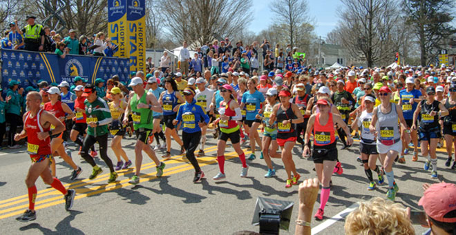 The starting line of the Boston Marathon.