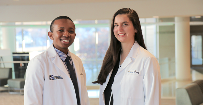 First-year School of Medicine students Rodney Bruno and Ariana Perry are student leaders for the new Urban Health Scholars pathway at UMass Medical School.