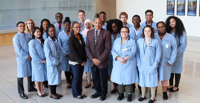 Assistant Dean for Outreach Programs Robert Layne (center) is pictured with the High School Health Careers Class of 2017.