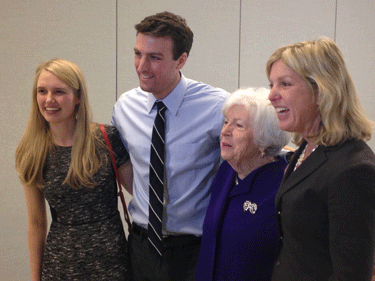 SOM class speaker Daniel Maselli with his girlfriend, Hillary Fitzgerald, far left. Also pictured with them at Match Day are Agnes and Kate Barry, Maselli’s grandmother and mother, respectively.