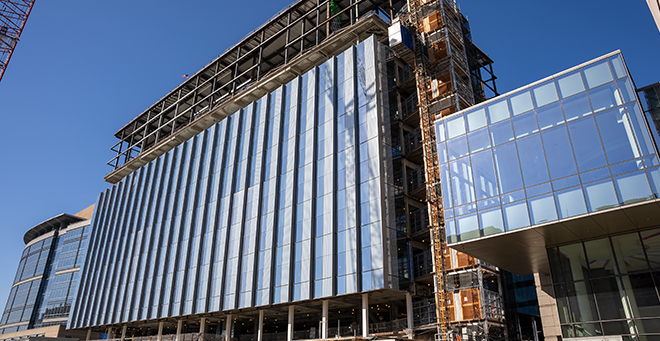 Curtain wall going up on new education and research building