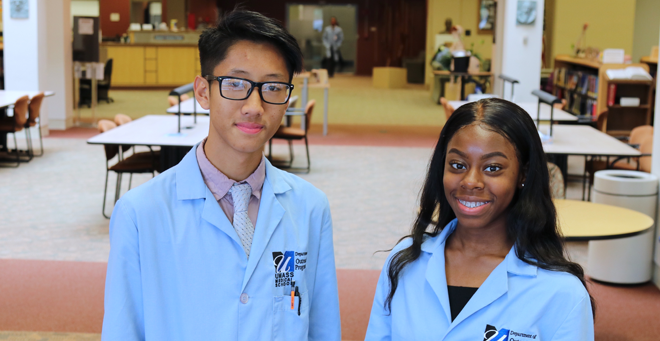 High School Health Careers Class of 2018 members Kevin Nguyen and Chelsea Boateng