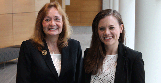 Kathryn Raymond, MSN, (left) will receive her PhD and daughter Victoria Creedon, RN, her MSN from the Graduate School of Nursing at Commencement 2016.