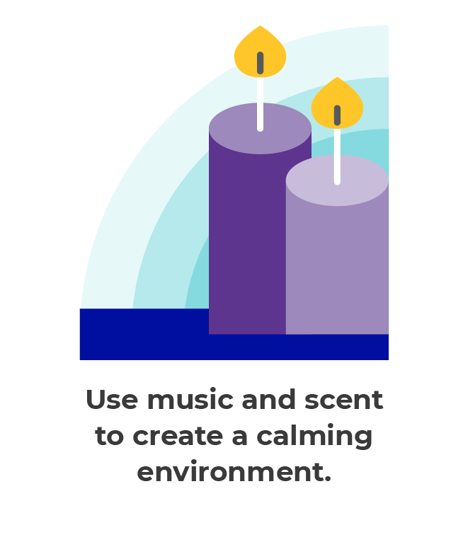 Illustration for adapting your space with music or scent, which bypasses the cognitive processing part of the brain to signal a more primitive part in a calming way.