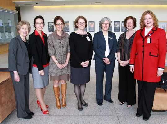 Honored at the 14th annual Faculty Awards Luncheon were (l to r), Linda Weinreb, Tiffany Moore Simas, Sherry Pagoto, Sonia Chimienti, Sara Shields, Ruthann Rizzi and Amy B. Wachholtz.