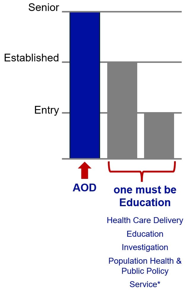bar graph showing where level of achievement must be for appointment or promotion to professor