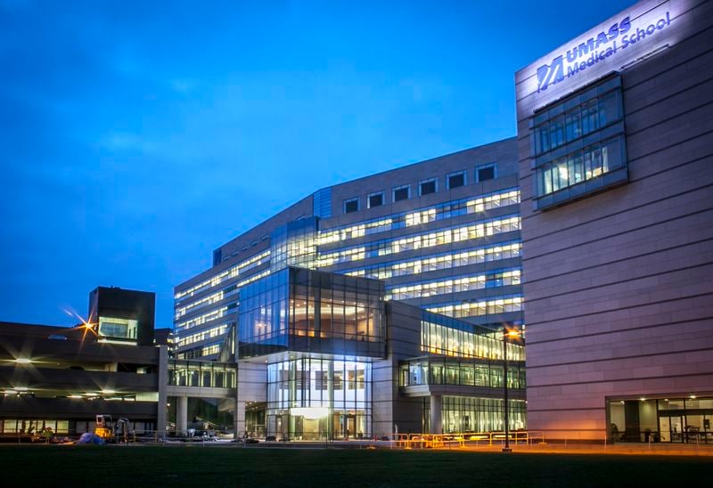 UMass Chan Campus illuminated at night