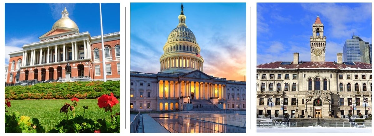 Massachusetts State House, US Capitol and Worcester City Hall