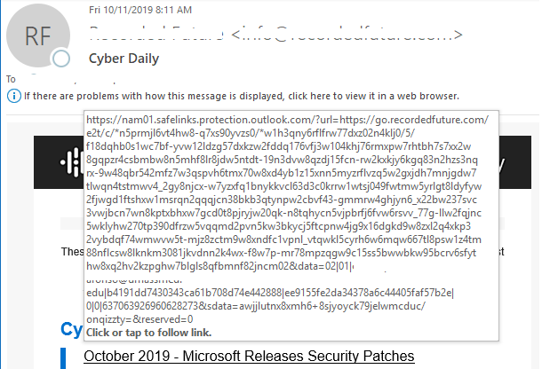 Re-written URL in a Proofpoint Protected E-Mail Re-written URL in a ATP Safe Links E-Mail